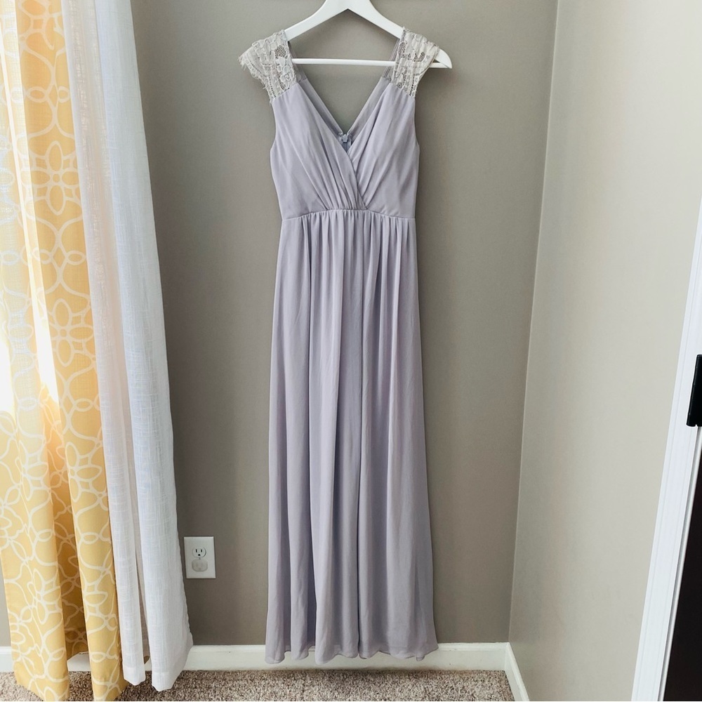 Lulu's Whimsical Wonder Lace Maxi Dress Light Gray Sz Small